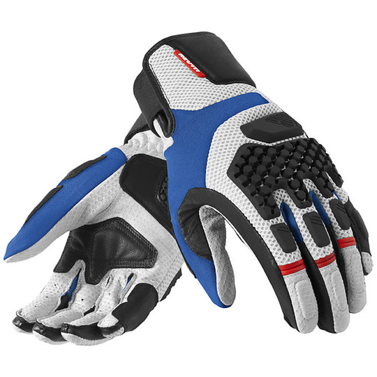 Summer Motorcycle Gloves Rev'it Sand Pro Leather and Fabric Silver Blue