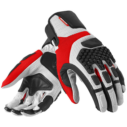 Summer Motorcycle Gloves Rev'it Sand Pro Leather and Fabric Silver Red