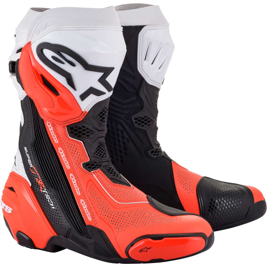 Summer Motorcycle Racing Boots Alpinestars SUPERTECH R VENTED Black White Red Fluo