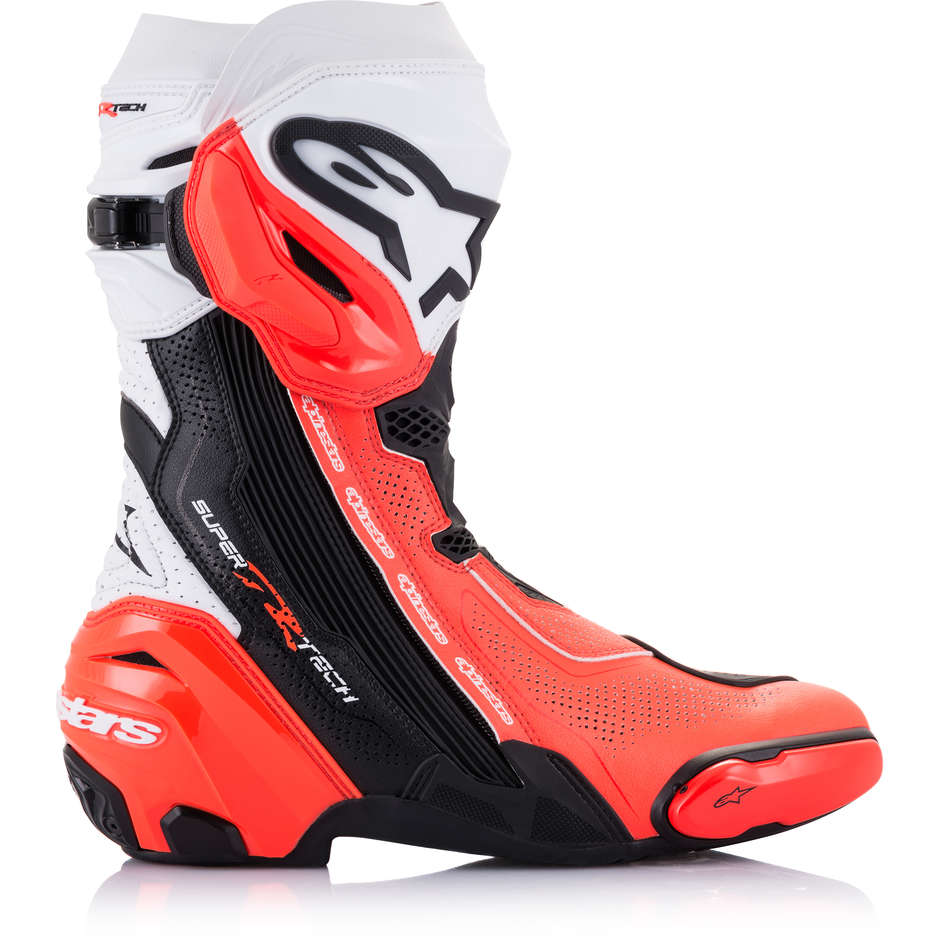 Summer Motorcycle Racing Boots Alpinestars SUPERTECH R VENTED Black White Red Fluo