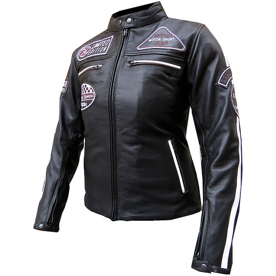  Super Leather Lady Leather Jacket With Black Patch Black