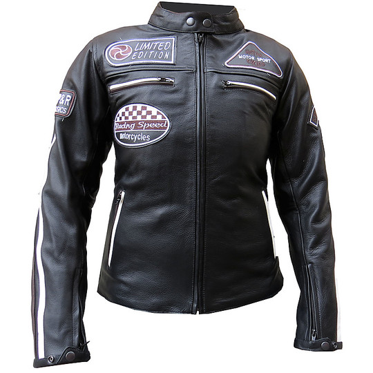  Super Leather Lady Leather Jacket With Black Patch Black