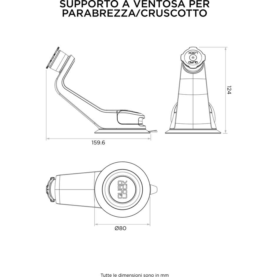 Supporto Quad Lock QLM-CAR-6 Auto A Ventosa Per Parabrezza/Cruscotto