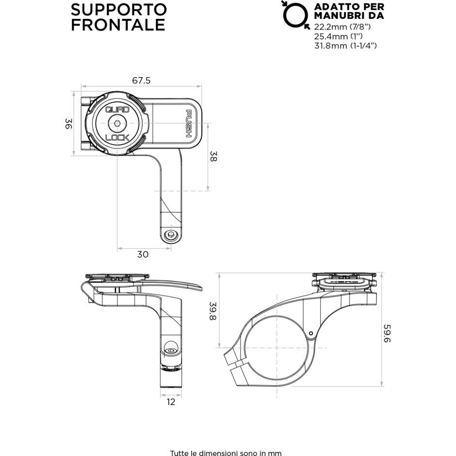 Supporto Quad Lock QLM-OFM-PRO-2 Frontale Pro (V2) Bici