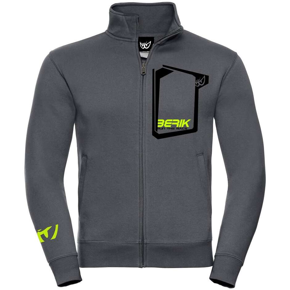 Sweat-shirt Berik 2.0 gris à double fermeture éclair, imprimé avec logo jaune fluo