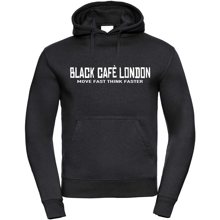 Sweat-shirt noir Cafè London 2.0 avec capuche imprimée noire et blanche