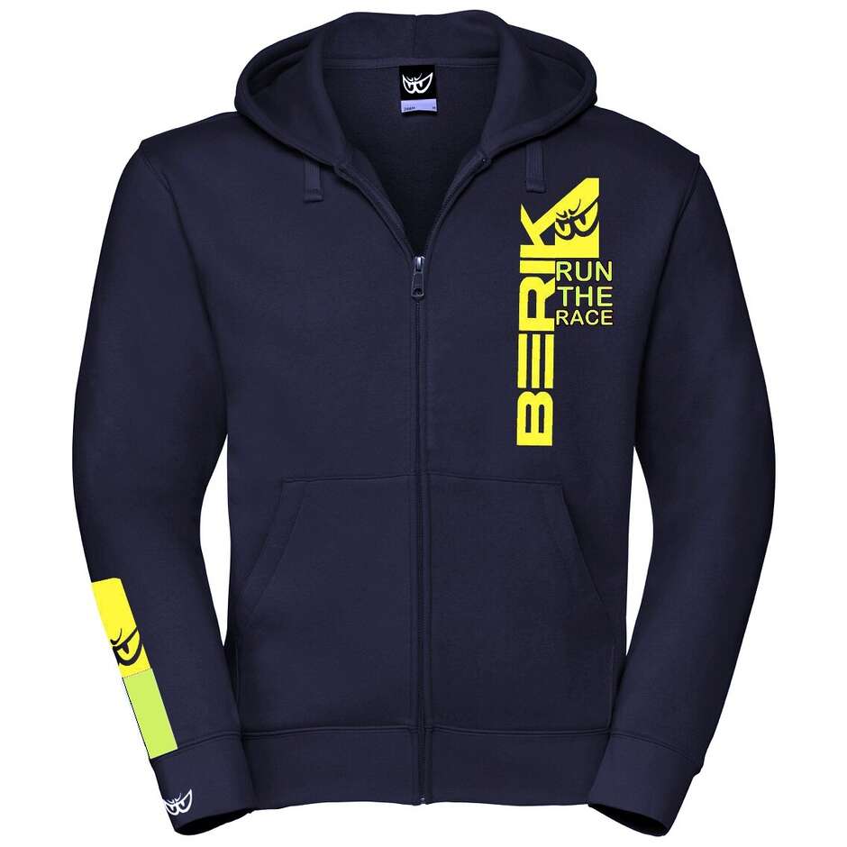 Sweat à capuche Berik 2.0 à double fermeture éclair bleu imprimé avec logo jaune fluo