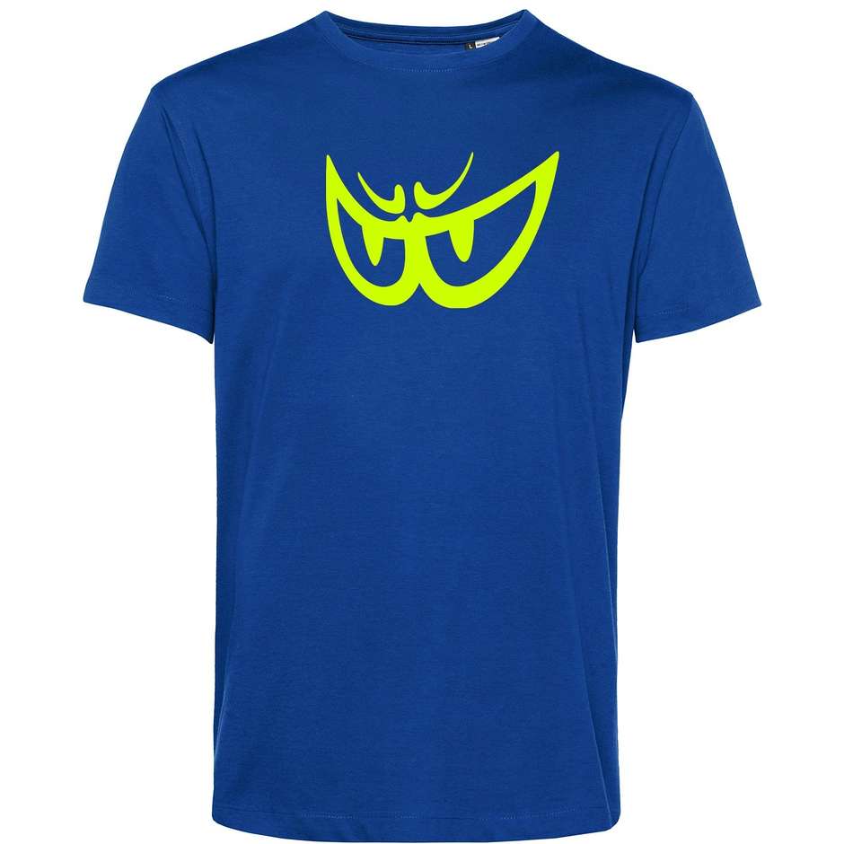 T-Shirt Berik 2.0 Girocollo TEE  In Cotone Organico Blu Logo Giallo Fluo