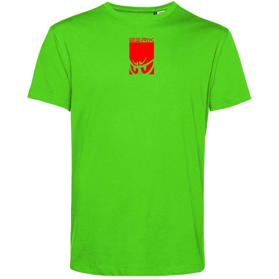 T-Shirt Berik 2.0 Girocollo TEE  In Cotone Organico Verde Acido Logo Rosso