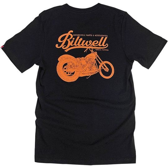 T-Shirt Casual Maniche Corte Biltwell Modello Swingarm Arancio Nera