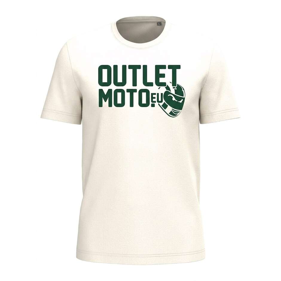 T-Shirt Girocollo Outletmoto Cononut White Scritta Verde