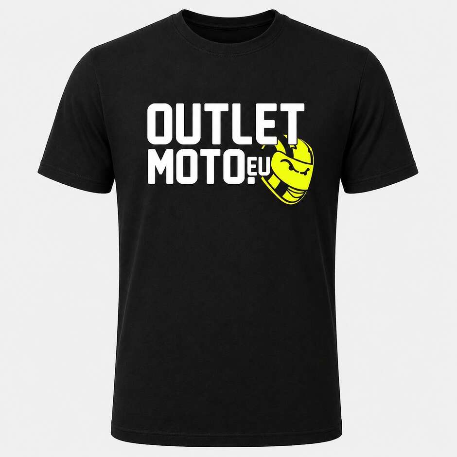 T-shirt Outletmoto à col rond, noir, blanc, jaune, inscription