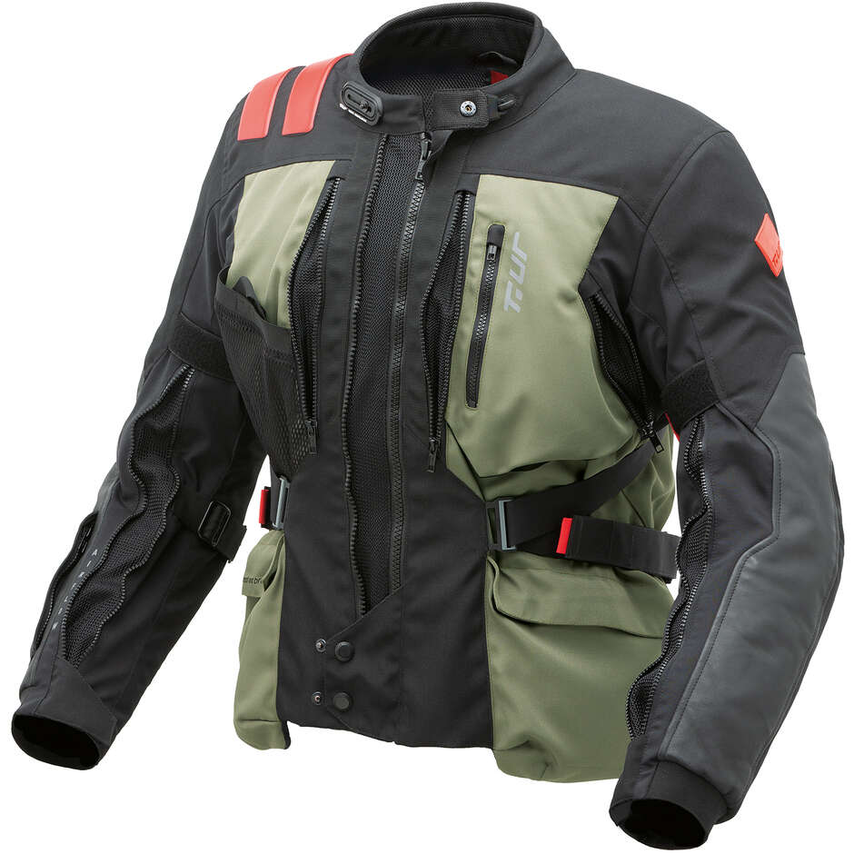 T-ur ROADBOOK 3 Layer Fabric Motorcycle Jacket Dark Gray Green