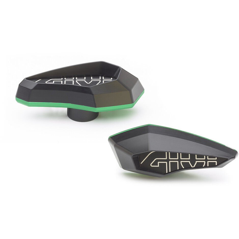 Tampone paratelaio in polimero rinforzato con fibra di vetro con inserto in alluminio lavorato dal pieno e anodizzato color verde (2pz) Givi SLD01GR Per HONDA CB 1000 R (18 > 25)