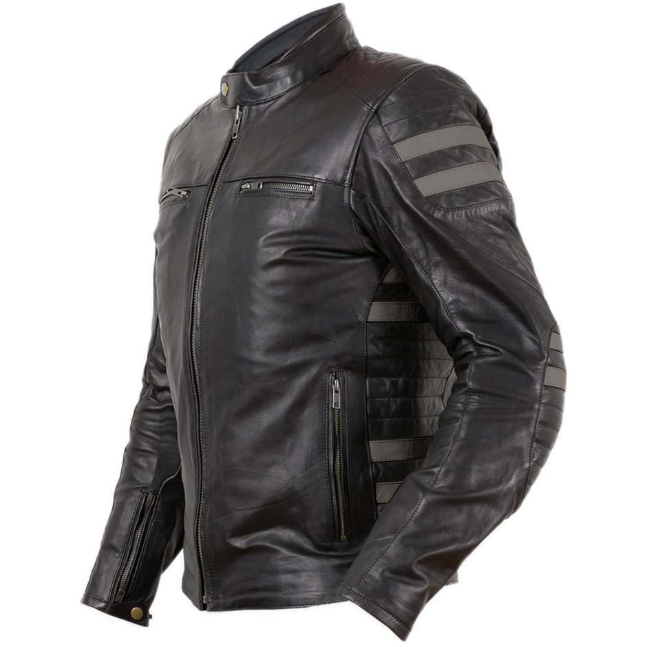 Technical Leather Jacket in Real Soft PXT Stripes Black Titan Leather