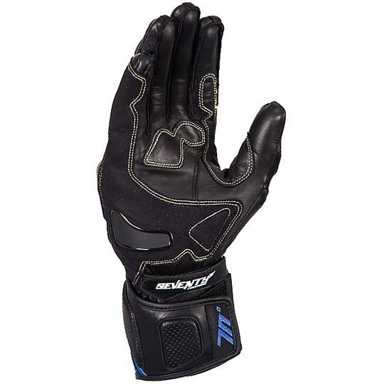 Technical Motorcycle Gloves Racing in Seventy R2 Leather Black Blue Homologated