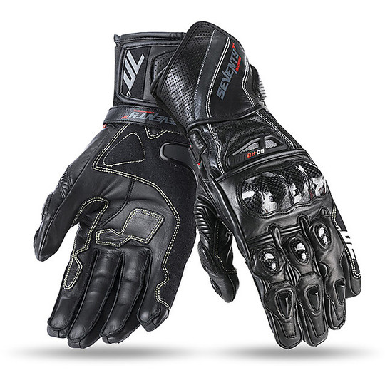 Technical Motorcycle Gloves Racing in Seventy R2 Leather Black Gray Homologated