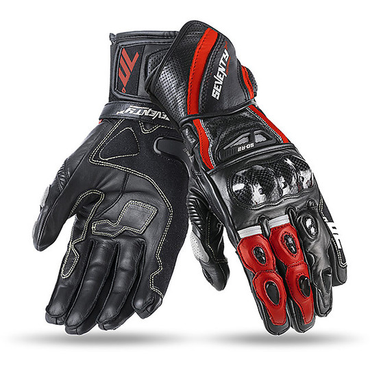 Technical Motorcycle Gloves Racing in Seventy R2 Leather Black Red Homologated