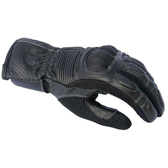 Technical Summer Motorcycle Gloves Leather And Fabric Protection With Back Hand