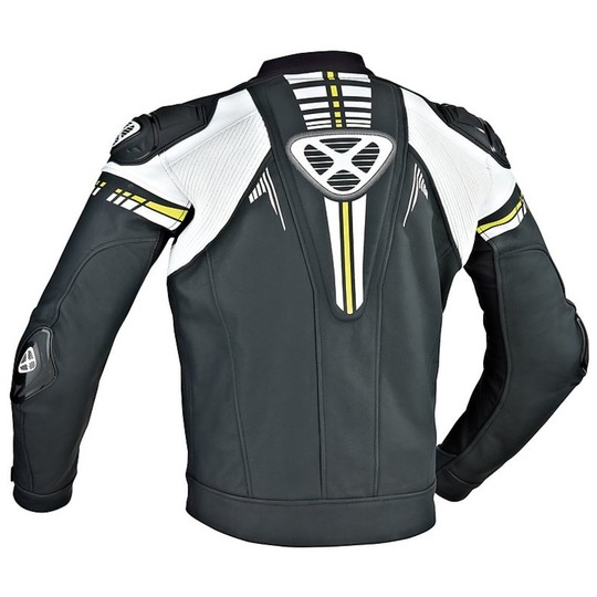 Technische Jacke Moto Leder Ixon Exocet Schwarz Weiß Gelb Vivo