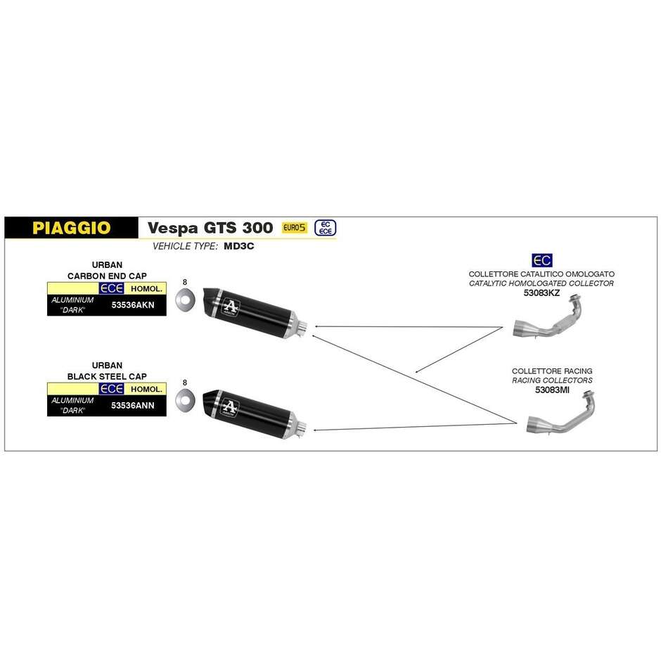 Terminale Arrow Urban Dark Fondello Dark Piaggio VESPA GTS 300 HPE