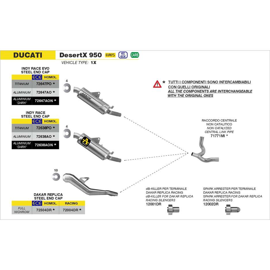 Terminale di Scarico Arrow Indy Race titanio con fondello inox Per Ducati Desert X 950 (22-24)