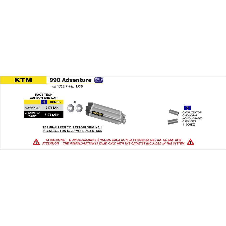 Terminale di Scarico Arrow Race-Tech alluminio Dark (DX+SX) con fondello carby Per KTM 990 Adventure (06-14); SM T 990 (09-13)