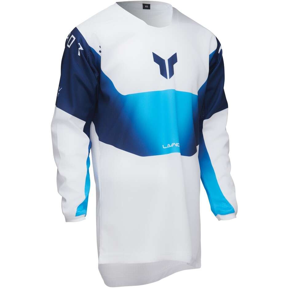 Thor LAUNCHMODE STORM White Blue Cross Kids Motorcycle Jersey