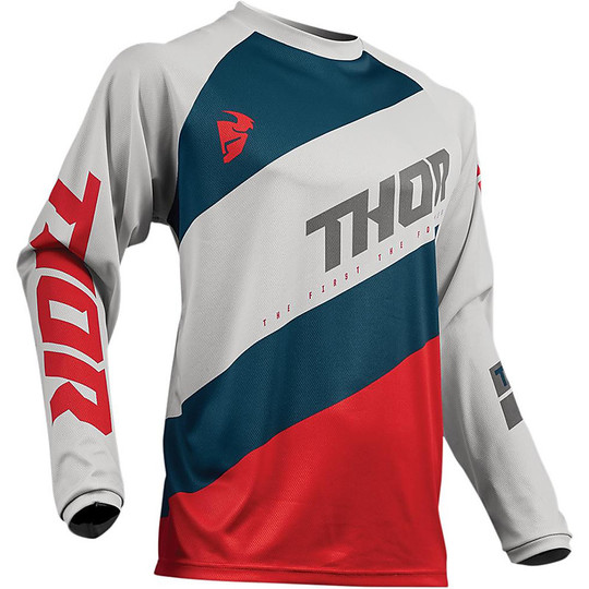 Thor Youht SECTOR SHEARE Cross Enduro Maillot Moto Enfant Gris Clair Rouge