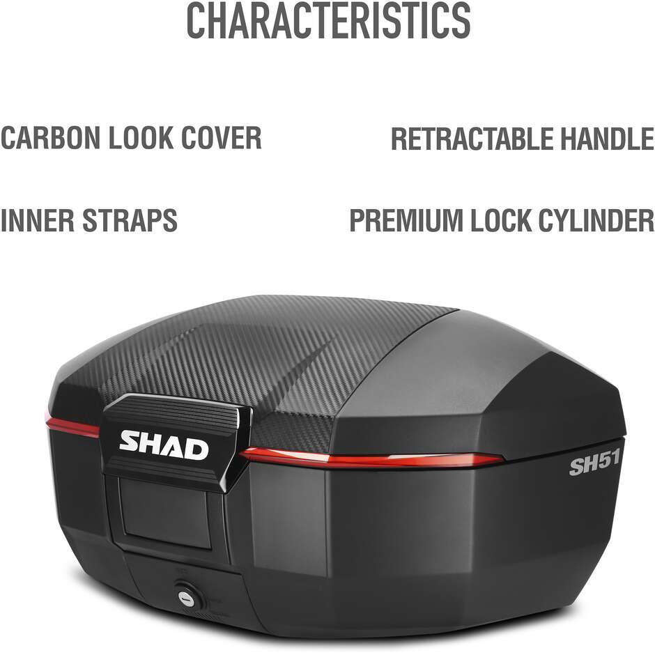 Top case moto Shad SH51, aspect carbone, 51 litres