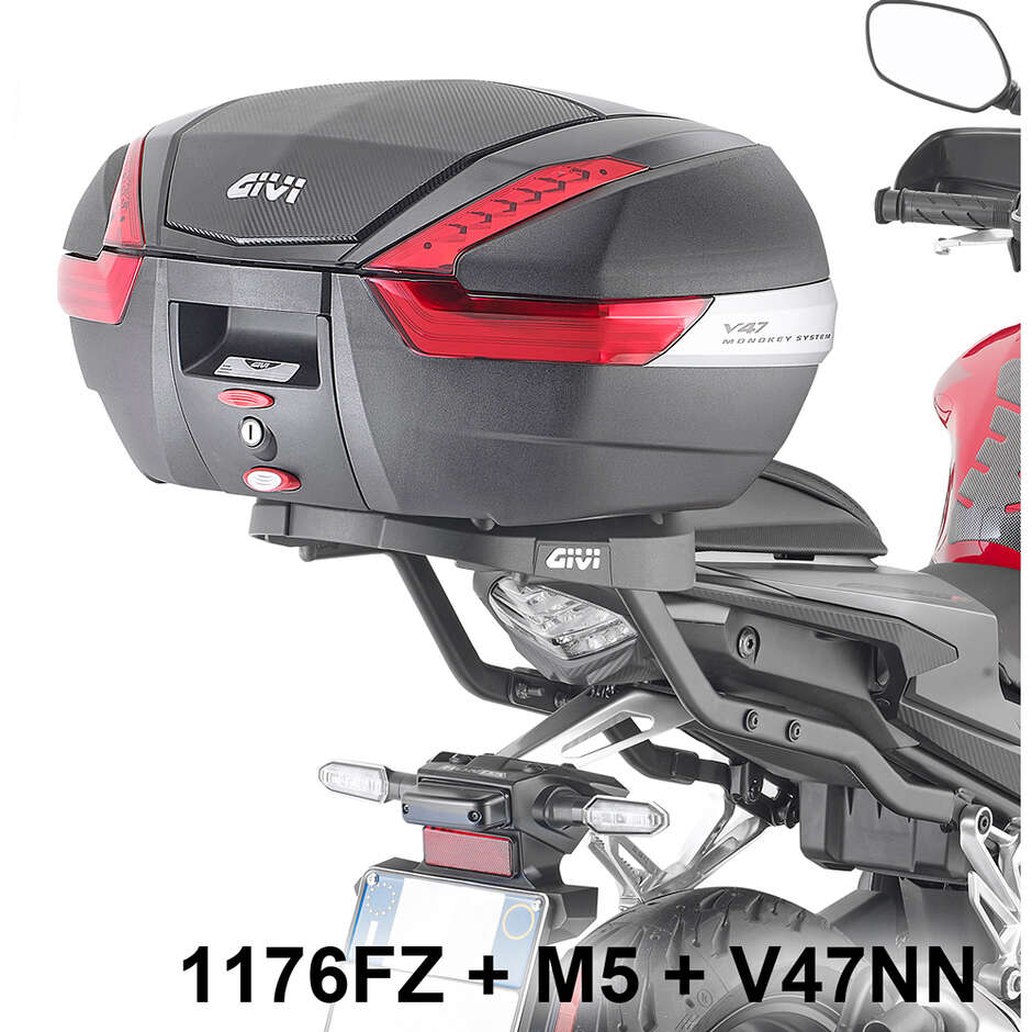 Topcase Monokey Moto Givi V47NN Topcase mit roter Nachrüstung in Carbonoptik