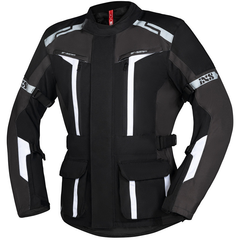 Touring Motorcycle Jacket In Ixs Evans-ST 2.0 Black Gray White Fabric
