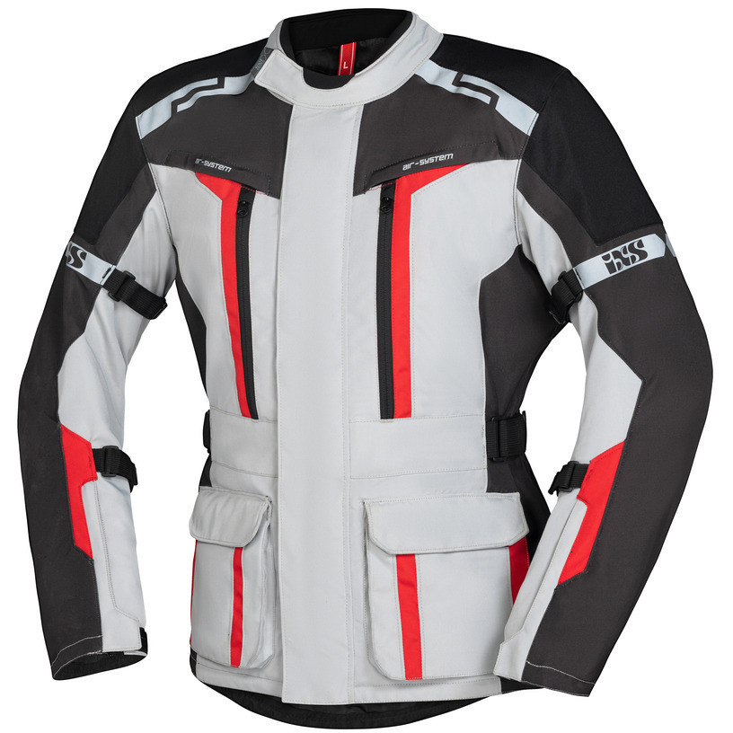 Touring Motorcycle Jacket In Ixs Evans-ST 2.0 Gray Red Fabric