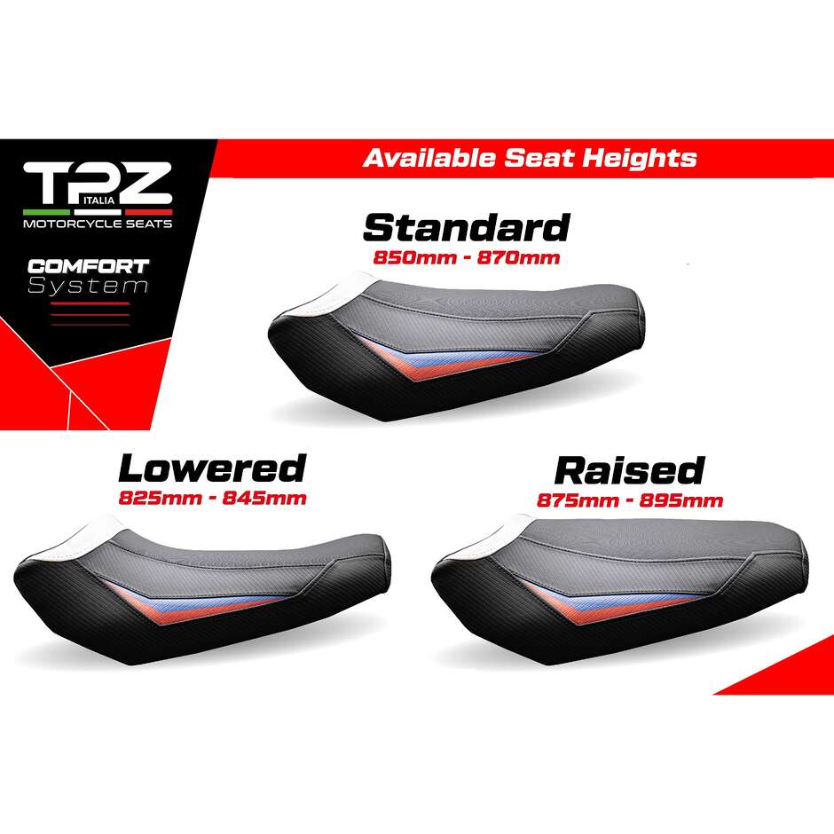 TPZ Italia complete seat, BMW specific, for the R 1300 GS 2023-2025, Dorfen Heating Comfort System model - raised