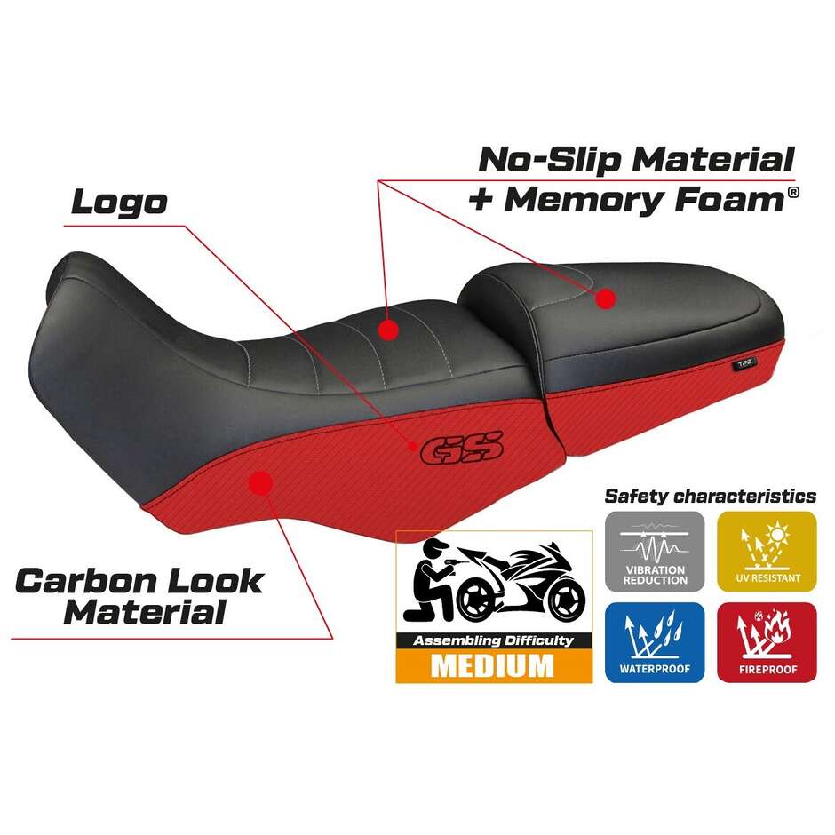 TPZ Italia Seat Cover Specific for BMW R 1100/1150 GS 1994 - 2003 Model Firenze Carbon Color Comfort System