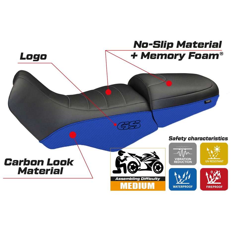 TPZ Italia Seat Cover Specific for BMW R 1100/1150 GS 1994 - 2003 Model Firenze Carbon Color Comfort System