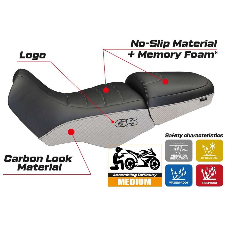 TPZ Italia Seat Cover Specific for BMW R 1100/1150 GS 1994 - 2003 Model Firenze Carbon Color Comfort System