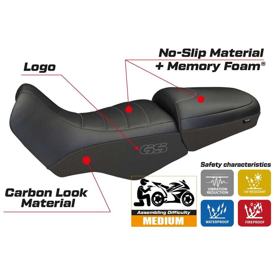 TPZ Italia Seat Cover Specific for BMW R 1100/1150 GS 1994 - 2003 Model Firenze Carbon Color Comfort System