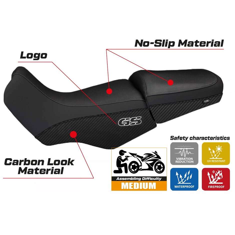 TPZ Italia Seat Cover Specific for BMW R 1100/1150 GS 1994 - 2003 Model Livorno Carbon Color
