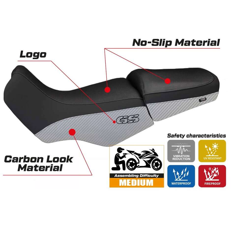 TPZ Italia Seat Cover Specific for BMW R 1100/1150 GS 1994 - 2003 Model Livorno Carbon Color