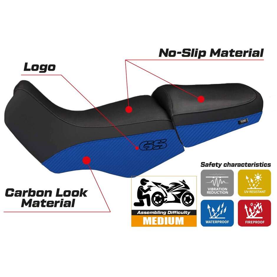 TPZ Italia Seat Cover Specific for BMW R 1100/1150 GS 1994 - 2003 Model Livorno Carbon Color