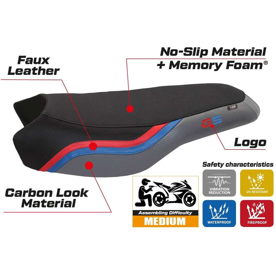 TPZ Italia Seat Cover Specific for BMW R 1200/1250 GS Rallye 2017 - 2024 Model Bonn 2 Comfort System