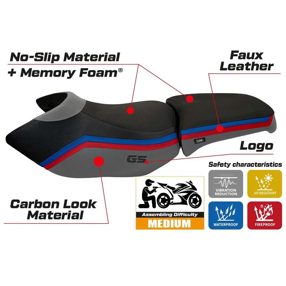 TPZ Italia Seat Cover Specific for BMW R 1200 GS Adventure 2006 - 2012 Model Ionia 1 Comfort System