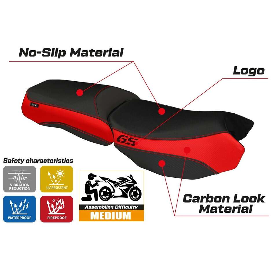 TPZ Italia Seat Cover Specific for BMW R 1200 GS Adventure 2013 - 2018 Model Bologna Carbon Color