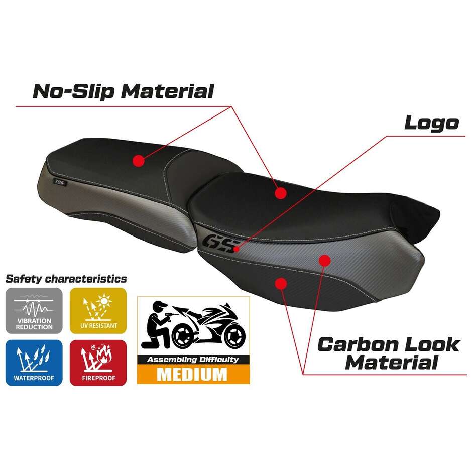 TPZ Italia Seat Cover Specific for BMW R 1200 GS Adventure 2013 - 2018 Model Bologna Carbon Color