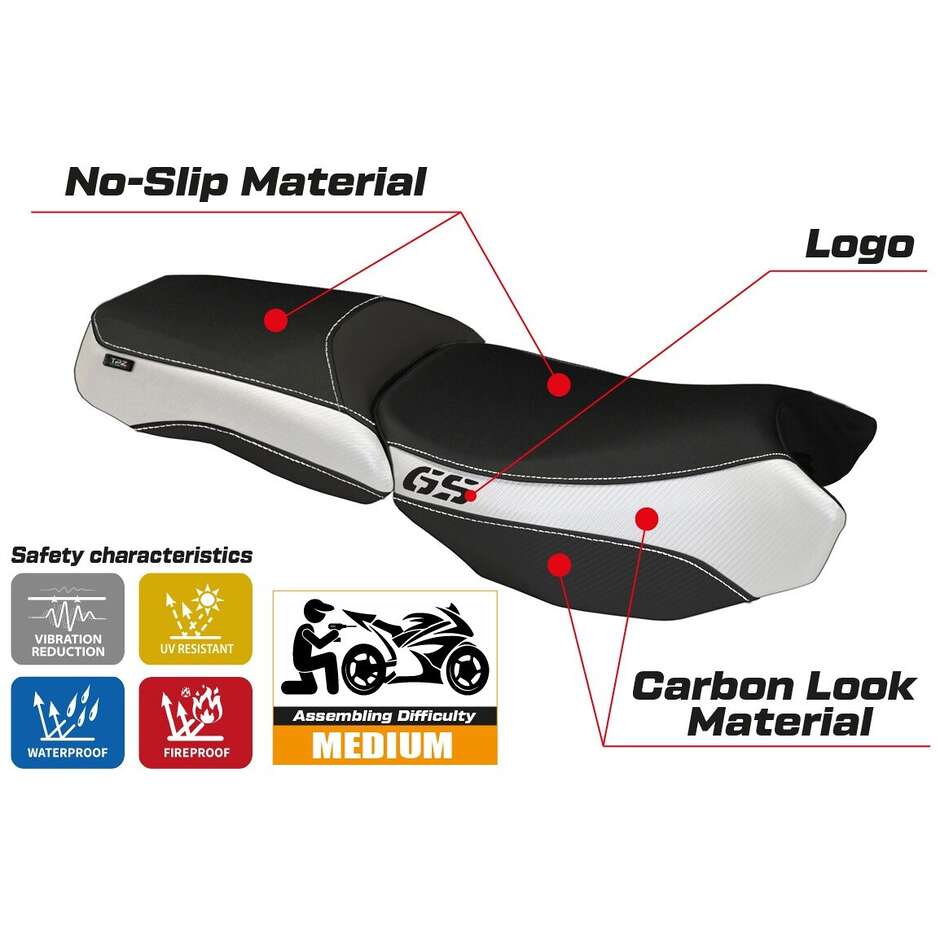 TPZ Italia Seat Cover Specific for BMW R 1200 GS Adventure 2013 - 2018 Model Bologna Carbon Color