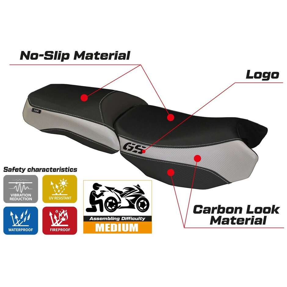 TPZ Italia Seat Cover Specific for BMW R 1200 GS Adventure 2013 - 2018 Model Bologna Carbon Color