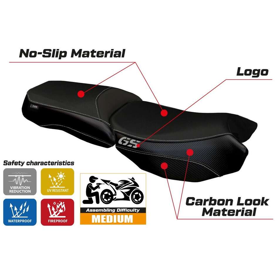 TPZ Italia Seat Cover Specific for BMW R 1200 GS Adventure 2013 - 2018 Model Bologna Carbon Color