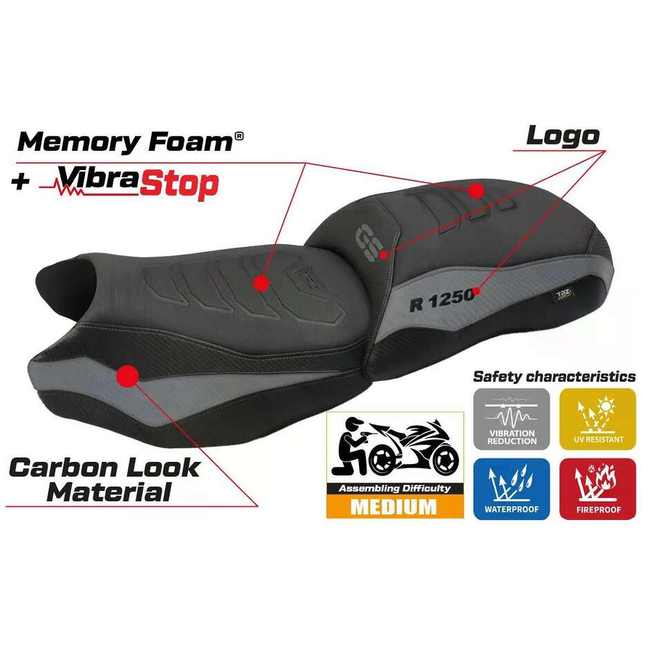 TPZ Italia Seat Cover Specific for BMW R 1250 GS 2019-2023 Model Cappio Comfort System Plus