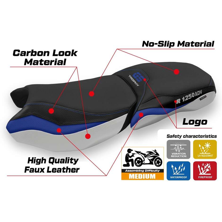 TPZ Italia Seat Cover Specific for BMW R 1250 GS Adventure 2019 - 2024 Model Mapello Comfort System
